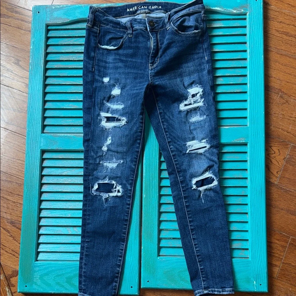 American eagle outfitters size 8 skinny jeans dark wash gently used - Picture 5 of 9